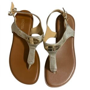 Michael Kors MK Plate Thong Sandals in Gold